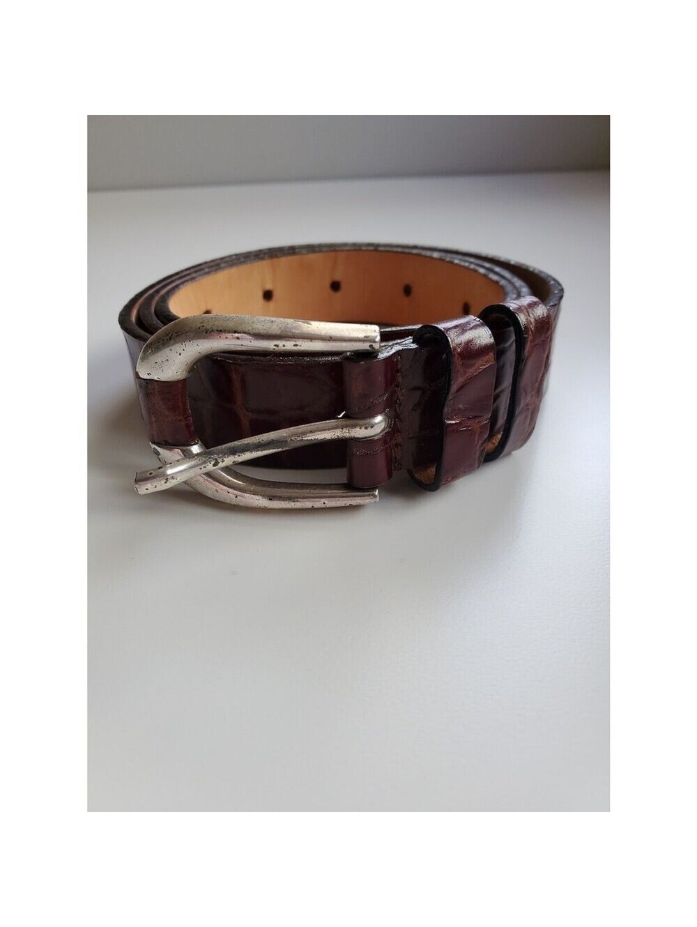 Garuglieri Italian Brown Genuine Crocodile Leather Belt Size M